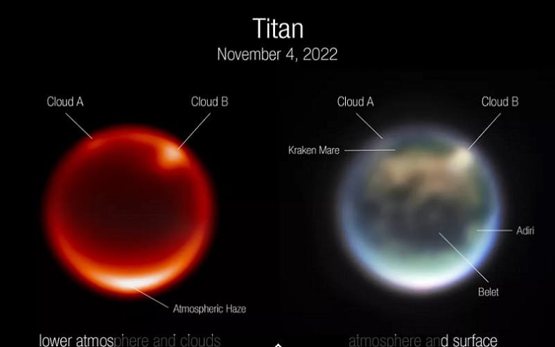 Satélite fotografa duas nuvens em uma das luas de Saturno