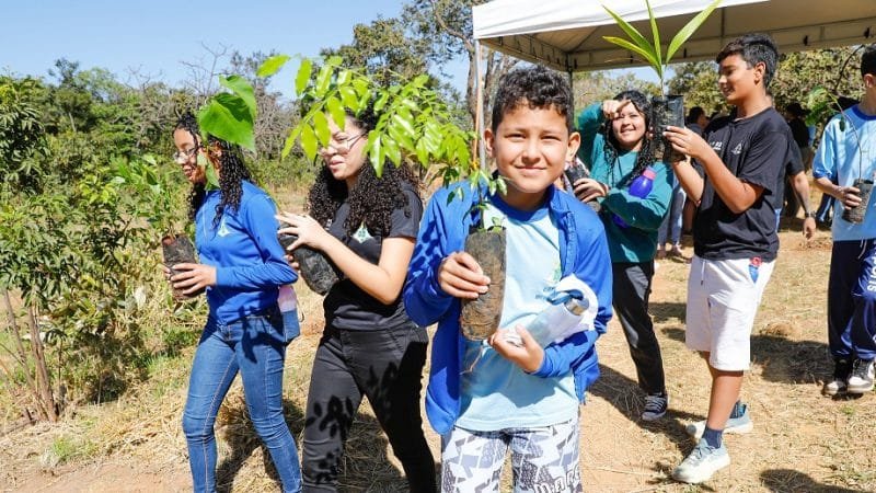 Alunos do Centro de Ensino Fundamental 02, de Brazlândia, integram o esforço de plantar espécies nativas no Parque Veredinha/Lúcio Bernardo Jr/Agência Brasília