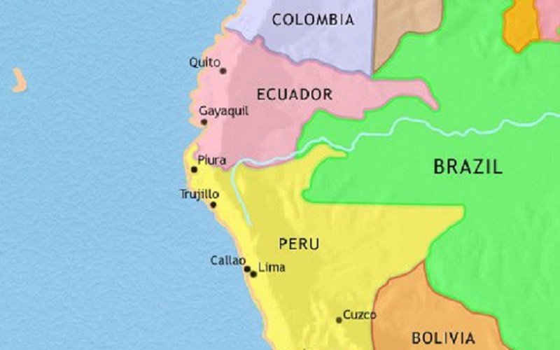 Mapa América Latina Equador, Brasil e Peru Misto Brasil