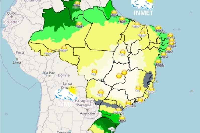 Inmet previsão do tempo segunda-feira Misto Brasil