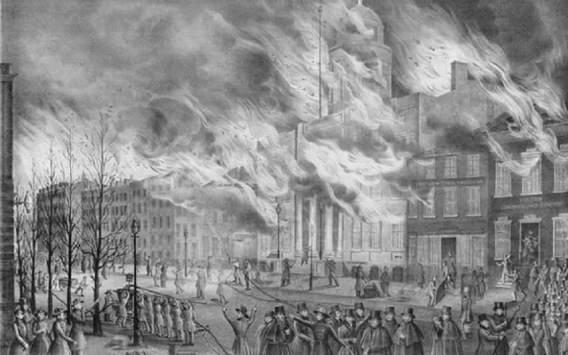 Incêndio Bolsa de nova Iork desenho 1835 Misto Brasil