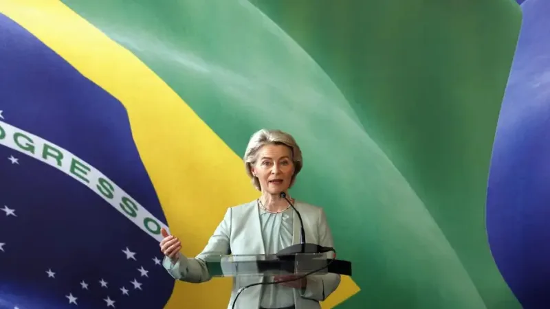 Ursula van der Leyen, presidente da Comissão Europeia, durante reunião no Palácio do Itamarati, no RJ/Tânia Rêgo/Agência Brasil