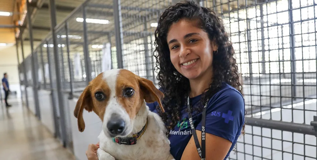 Andressa Jalyne, gerente da Zoonoses, cuida da saúde dos pets que podem ser adotados, mas muitos animais aguardam um tutor há mais de um ano/Joel Rodrigues/Agência Brasília