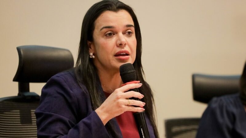Giselle Ferreira, secretária da Mulher do DF, durante um evento sobre proteção às mulheres na Câmara Legislativa/Tony Oliveira/Agência Brasília