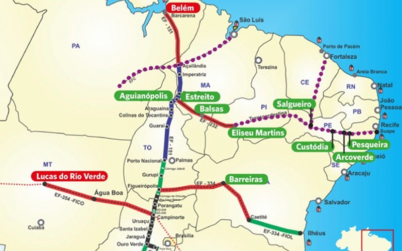 Transnordestina mapa  traçado infraestrutura Misto Brasil