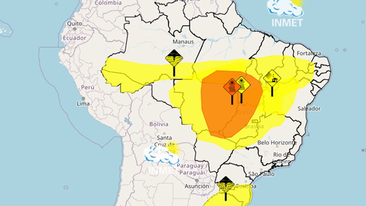 Mapa meteorológico Inmet alerta laranja Misto Brasil